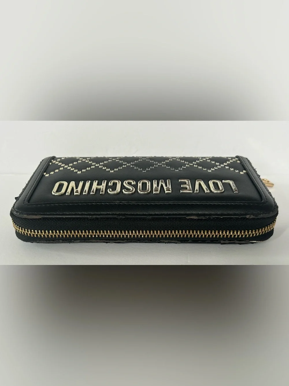 Love Moschino Black Quilted Studded Wallet with Silver Logo